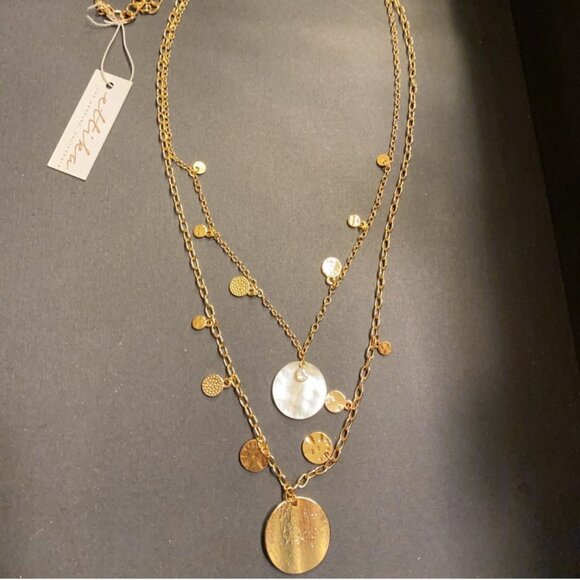 Ettika Layered Gold Coin & Shell Disc Necklace Set – 18kt Plated, Chic & Dainty - Picture 1 of 6